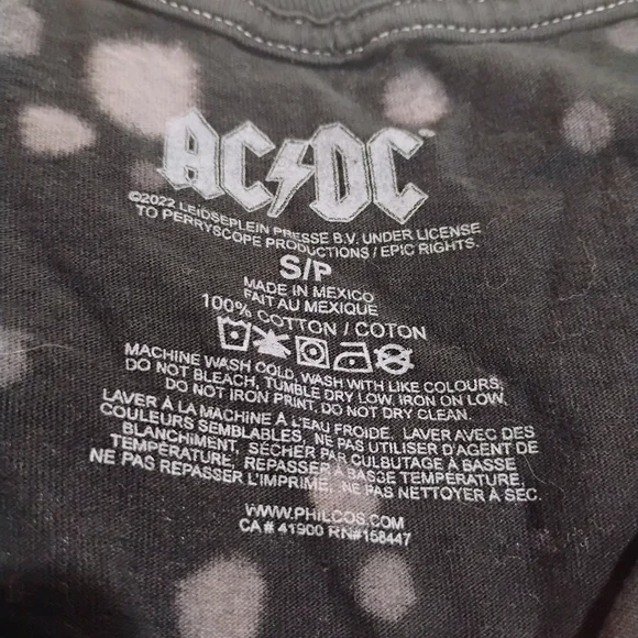AC/DC Black Bleached Short Sleeve Tee with Stars & Stripes Logo - Picture 4 of 7